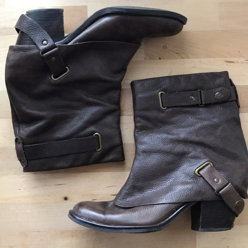 Brown leather booties